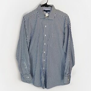Tommy Hilfiger Dress Shirt Men's Large 16 Regular Fit Blue White Stripe Business